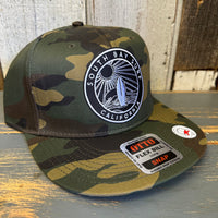SOUTH BAY SURF (Black Patch) 6 Panel FLEX BILL Snapback Hat - Camo