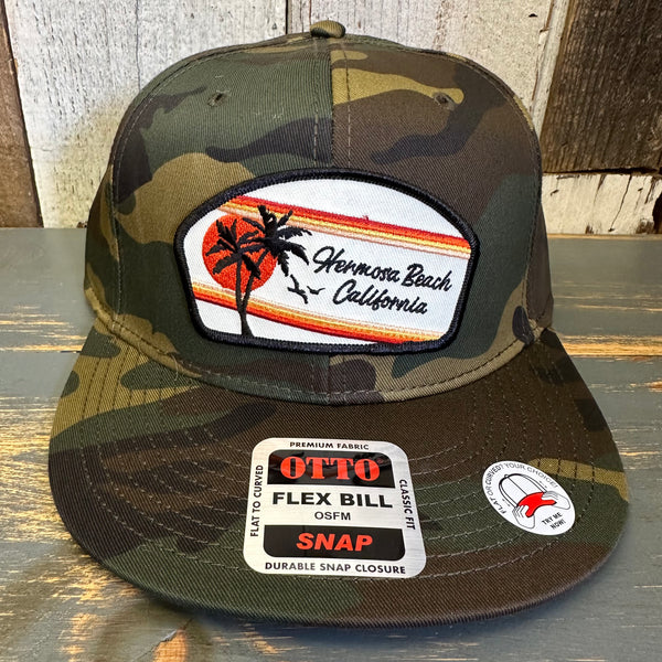 Hermosa Beach RETRO SUNSET 6 Panel Snapback Hat - Camo