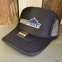 MANHATTAN BEACH PIER & ROUNDHOUSE High Crown Trucker Hat - Black (Curved Brim)