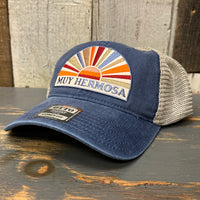 Hermosa Beach MUY HERMOSA Low Profile Trucker Hat - Vintage Wash Navy Blue/Khaki