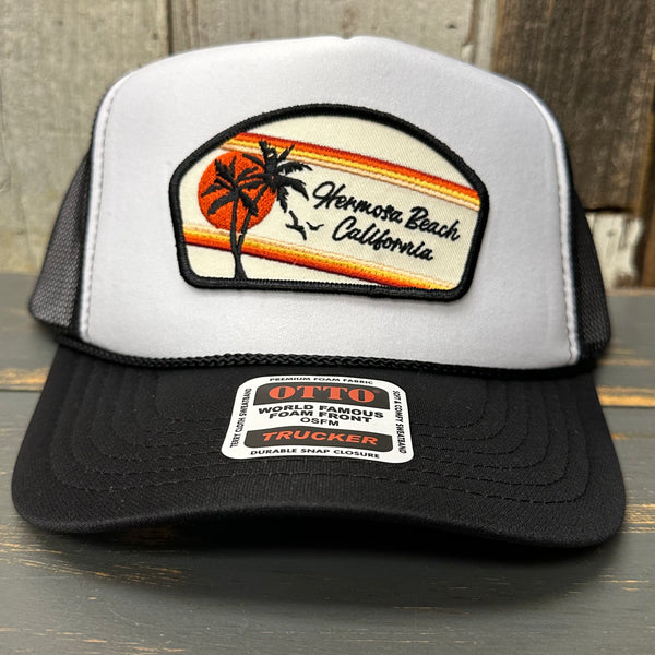 Hermosa Beach RETRO SUNSET Trucker Hat - Black/White/Black