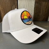 Hermosa Beach OBLIGATORY SUNSET - 5 Panel Mid Profile Mesh Back Trucker Hat - White