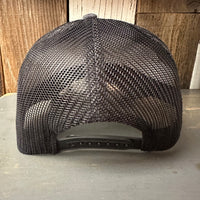 Hermosa Beach SURF HERMOSA :: OPEN DAILY 6 Panel Low Profile Mesh Back Trucker Hat - Charcoal/Black