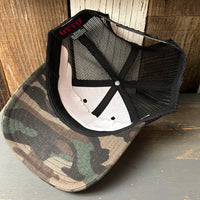 Hermosa Beach PIER AVE 6 Panel Low Profile Trucker Hat - Camo/Black Mesh