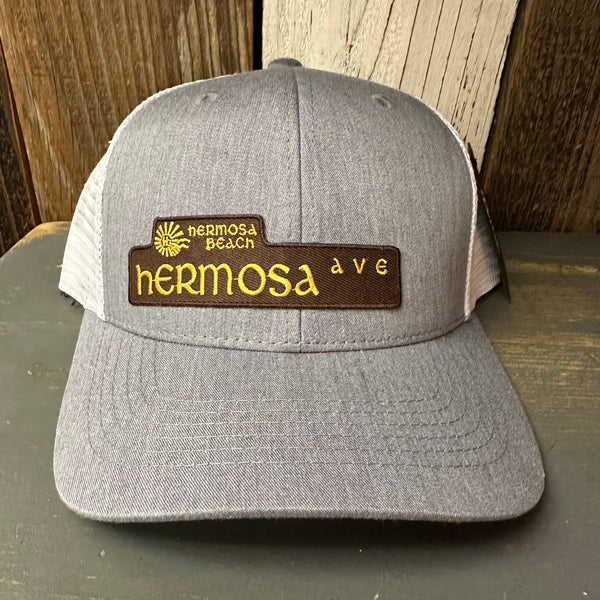 Hermosa Beach HERMOSA AVE 6 Panel Trucker Hat - Grey/White