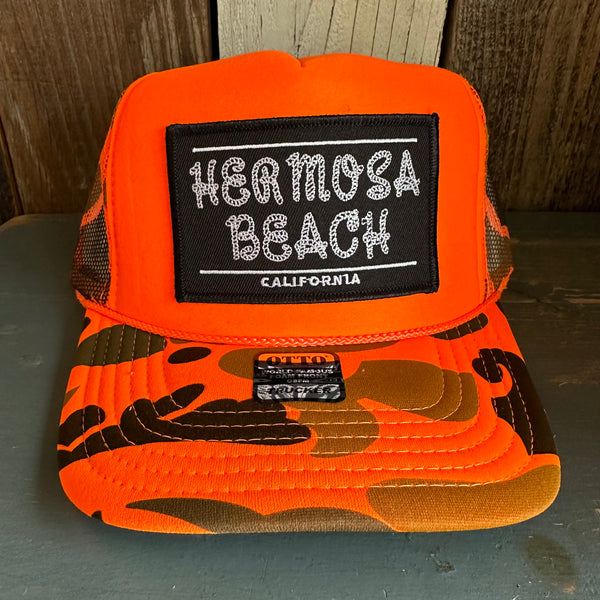 Hermosa Beach ROPER High Crown Trucker Hat - Neon Orange Hunters Camo