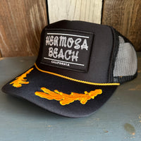 Hermosa Beach ROPER 5 Panel High Crown Mesh Back Captain Trucker Hat- Black/Gold