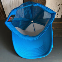 Hermosa Beach GOLF CARTS & YOGA PANTS Trucker Hat - Neon Blue