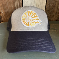 Hermosa Beach CLASSIC LOGO 6 Panel Low Profile Mesh Back Trucker Hat - Navy/Heather Grey