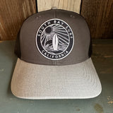 SOUTH BAY SURF (Navy Colored Patch) 6 Panel Low Profile Mesh Back Trucker Hat - Heather Gray/Charcoal Gray/Black