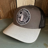SOUTH BAY SURF (Navy Colored Patch) 6 Panel Low Profile Mesh Back Trucker Hat - Heather Gray/Charcoal Gray/Black