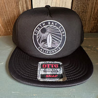 SOUTH BAY SURF (Navy Colored Patch) Trucker Hat - Black (Flat Brim)
