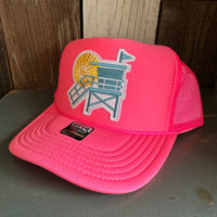 Hermosa Beach LIFEGUARD TOWER Trucker Hat - Neon Pink