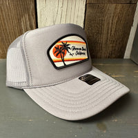 Hermosa Beach RETRO SUNSET High Crown Trucker Hat - Grey (Curved Brim)