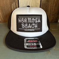 Hermosa Beach ROPER Trucker Hat - Black/White (Flat Brim)