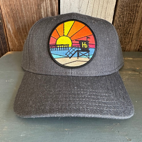 Hermosa Beach OBLIGATORY SUNSET Premium 6-Panel Low Profile Snapback Hat - Heathered Black