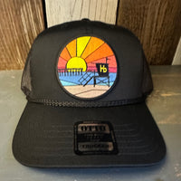 Hermosa Beach OBLIGATORY SUNSET 5 Panel Mid Profile Mesh Back Trucker Hat - Black