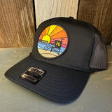 Hermosa Beach OBLIGATORY SUNSET 5 Panel Mid Profile Mesh Back Trucker Hat - Black