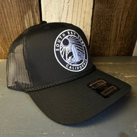SOUTH BAY SURF (Navy Patch) 5 Panel Mid Profile Mesh Back Trucker Hat - Black