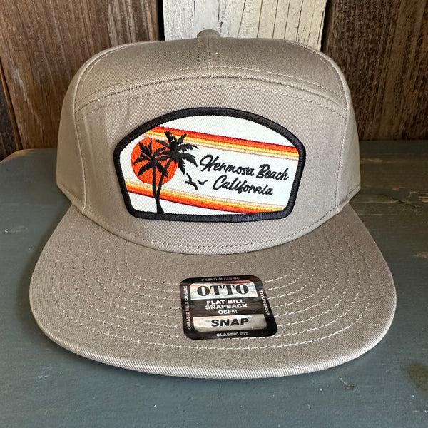 Hermosa Beach RETRO SUNSET 7 Panel Snapback Hat - Khaki