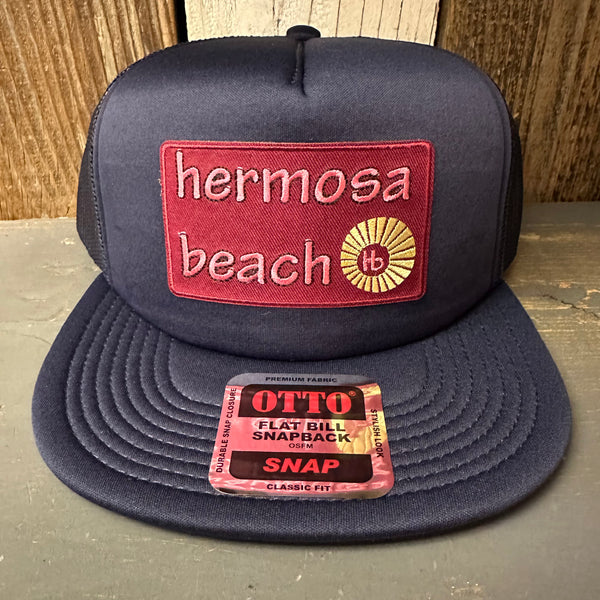 Hermosa Beach WELCOME SIGN Trucker Hat - Navy (Flat Brim)