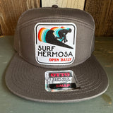 Hermosa Beach SURF HERMOSA :: OPEN DAILY 7 Panel Mid Profile TruckerSnapback Hat - Charcoal Grey