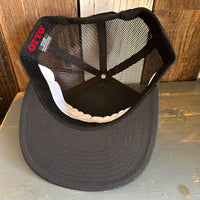 Hermosa Beach SURF HERMOSA :: OPEN DAILY 7 Panel Mid Profile Trucker Snapback Hat - Black