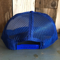 Hermosa Beach CHILL THE 4th OUT! High Crown Trucker Hat - Royal Blue (Curved Brim)