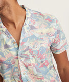 Marine Layer Tencel Linen Resort Shirt in Teal Groovy Print