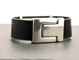 Wide Leather and Silver Psychedelic Bracelet: 8 inches