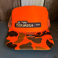 Hermosa Beach HERMOSA AVE High Crown Trucker Hat - Neon Orange Hunters Camo