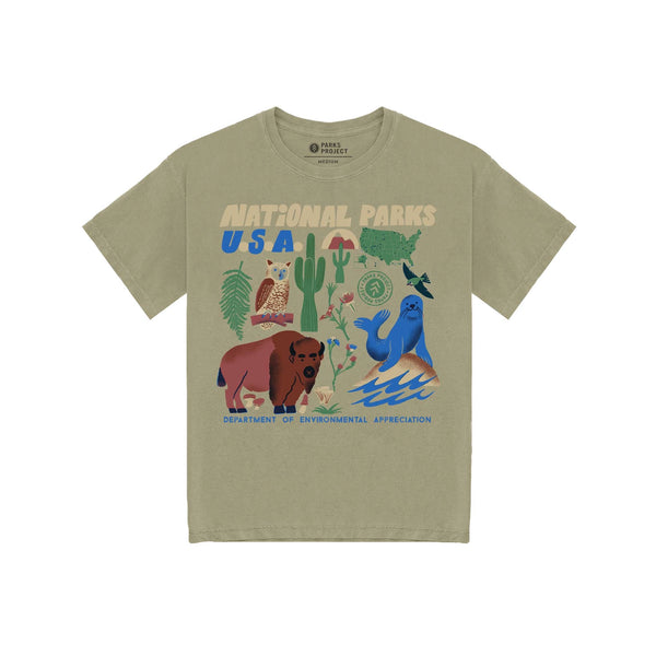 National Parks of the USA Organic Tee - Military Green