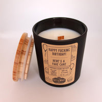 Birthday Cake Wood Wick Candle | Crackling Candle | Coconut Wax Candle | Jar Candle | Happy Fucking Birthday, Here's A Fake Cake || 7.3 oz
