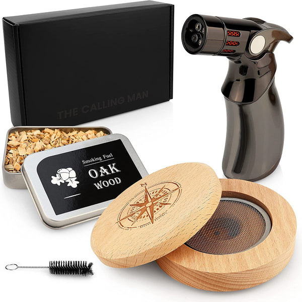 The Calling Man Cocktail Smoker Kit with Torch & Cherry Oak Wood Chips Cocktail Smoker Kit for Drink Smoker Mixology