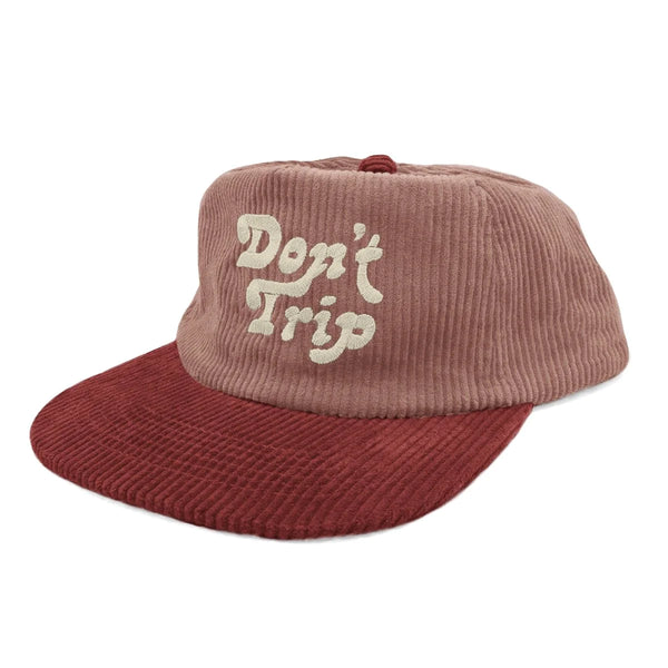 DON'T TRIP TWO TONE FAT CORDUROY SNAPBACK HAT - Dusty Pink/Red