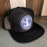 SOUTH BAY SURF (Navy Colored Patch) Trucker Hat - Black (Flat Brim)