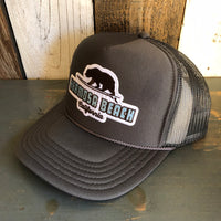 Hermosa Beach SURFING GRIZZLY BEAR High Crown Trucker Hat - Charcoal (Curved Brim)