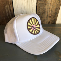 Hermosa Beach SUNBEAMS Mid Crown Trucker Hat - White