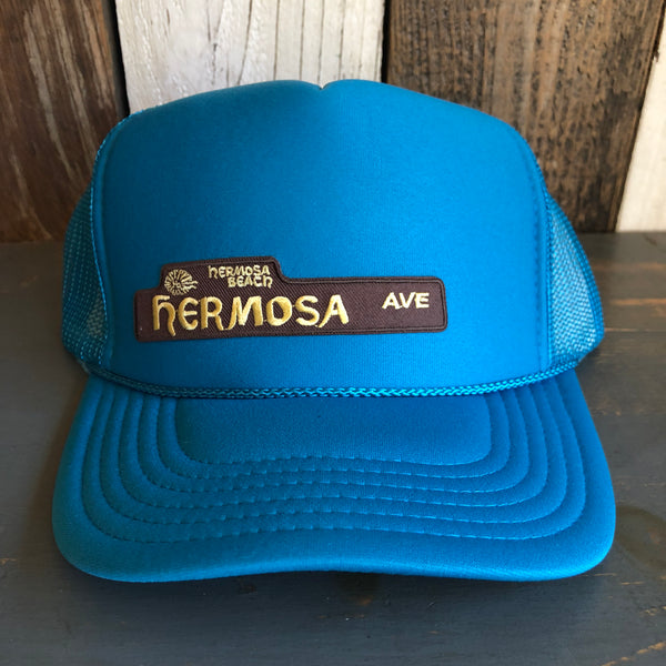 Hermosa Beach HERMOSA AVE High Crown Trucker Hat - Turquoise Blue