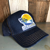 Hermosa Beach FIESTA Premium Denim Trucker Hat - Navy/Gold Stitching