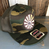 Hermosa Beach SUNBEAMS Camouflage 6 Panel Mid Profile Mesh Back Snapback Trucker Hat - Dark Green/Brown/Dark Olive Green