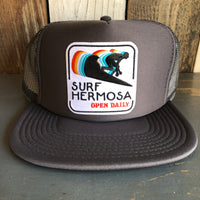 SURF HERMOSA :: OPEN DAILY Trucker Hat - Charcoal Grey (Flat Brim)