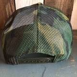 Hermosa Beach WELCOME SIGN Camouflage 5 Panel Mid Crown Mesh Back Snapback Trucker Hat - Dark Green/Brown