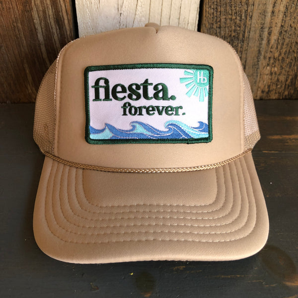 Hermosa Beach FIESTA FOREVER High Crown Trucker Hat (Khaki)