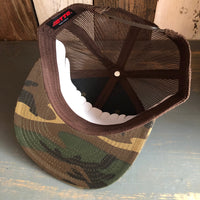 SOUTH BAY SURF (Multi Colored Patch) Camouflage 6 Panel Mid Profile Mesh Back Snapback Trucker Hat - Dark Green/Brown/Dark Brown