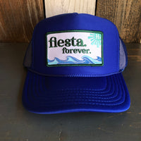 Hermosa Beach FIESTA FOREVER High Crown Trucker Hat - Royal Blue (Curved Brim)