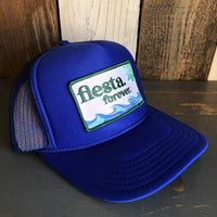 Hermosa Beach FIESTA FOREVER High Crown Trucker Hat - Royal Blue (Curved Brim)