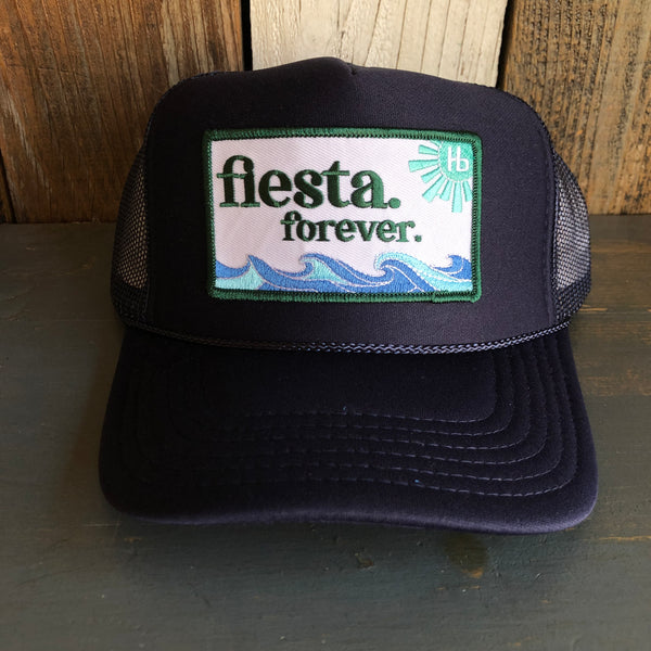 Hermosa Beach FIESTA FOREVER High Crown Trucker Hat - Navy