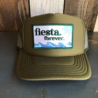 Hermosa Beach FIESTA FOREVER High Crown Trucker Hat - Olive