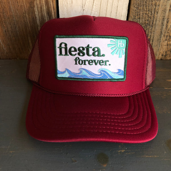 Hermosa Beach FIESTA FOREVER High Crown Trucker Hat - Burgundy Maroon